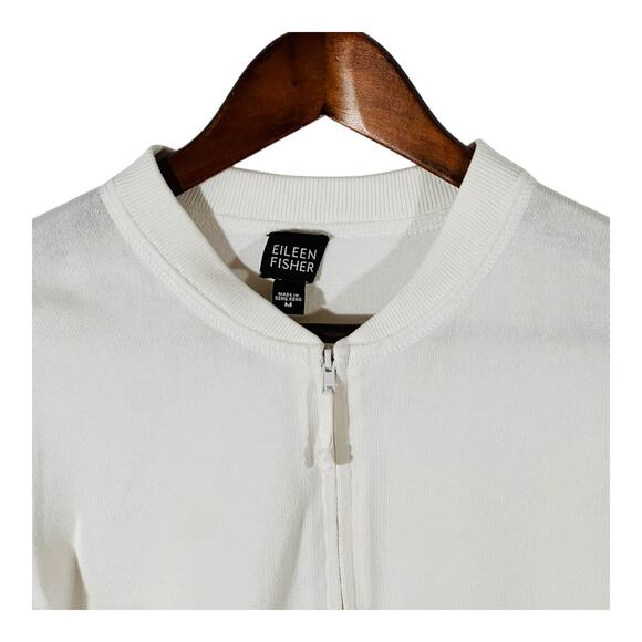 Eileen Fisher White Stretch Cotton Full Zip Cropped Jacket Medium - Picture 5 of 11